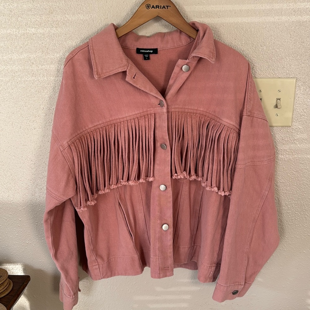 Pink Fringe Jean Jacket